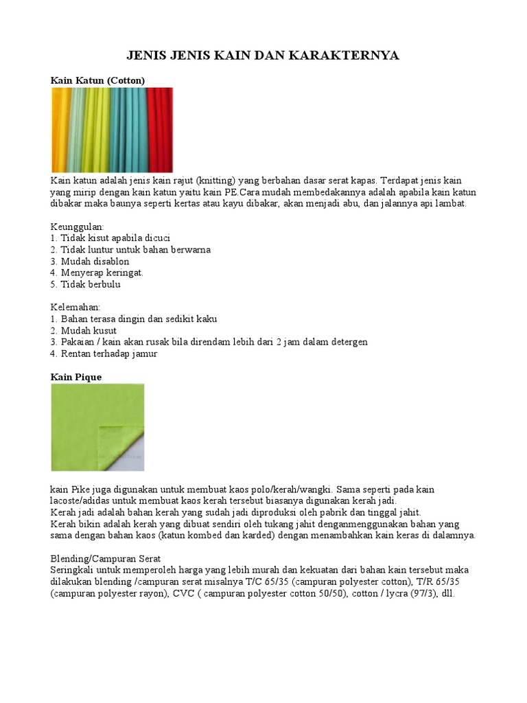 Jenis-jenis kain berdasarkan bahan alami
