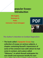 Unpopular Essays Introduction, Summary and Critical Stance