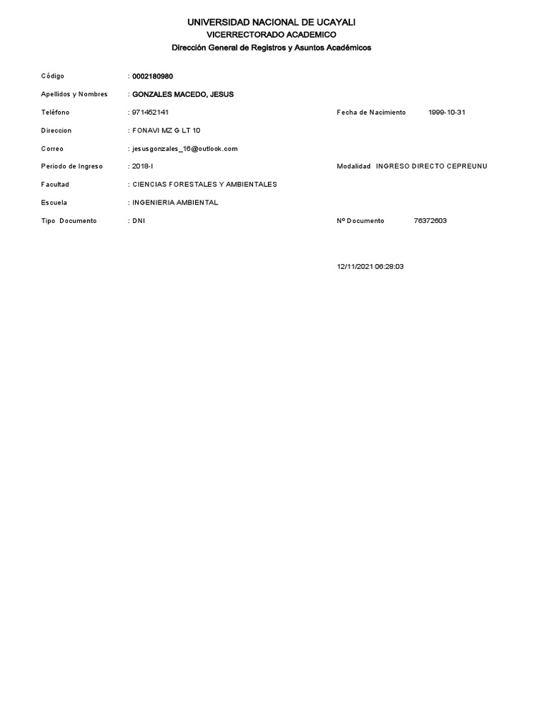 Ficha de Alumno | PDF