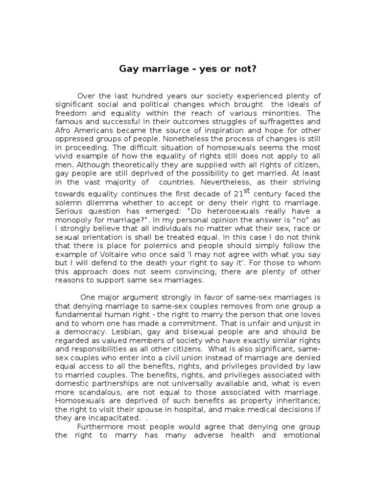 same sex marriage argument essay