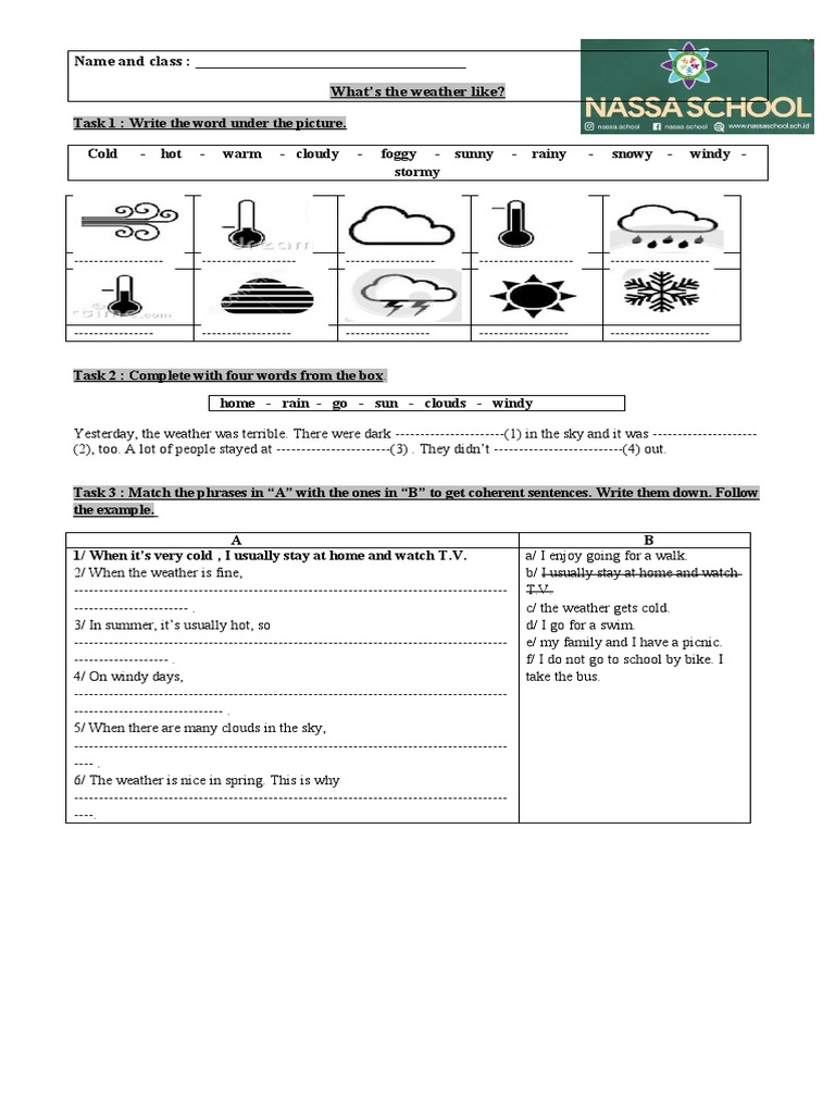 Weather Vocabulary and Activities Worksheet | PDF | Weather | Sky