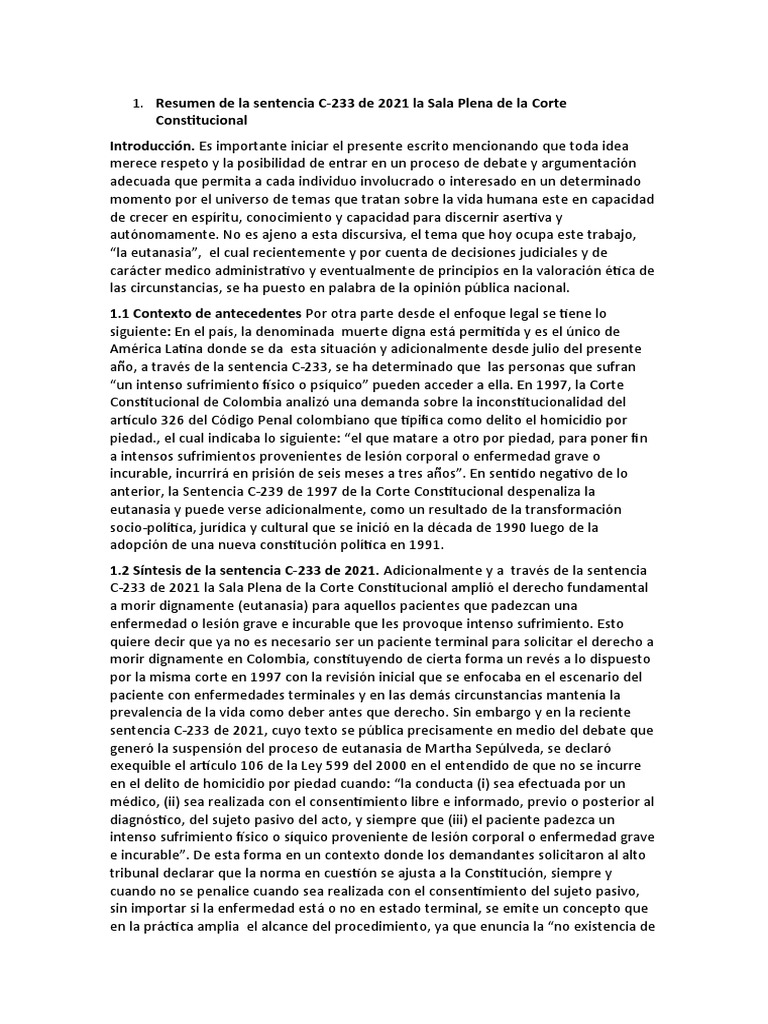 Eutanasia: Sentencia C-233 de 2021 | PDF | Etica Aplicada