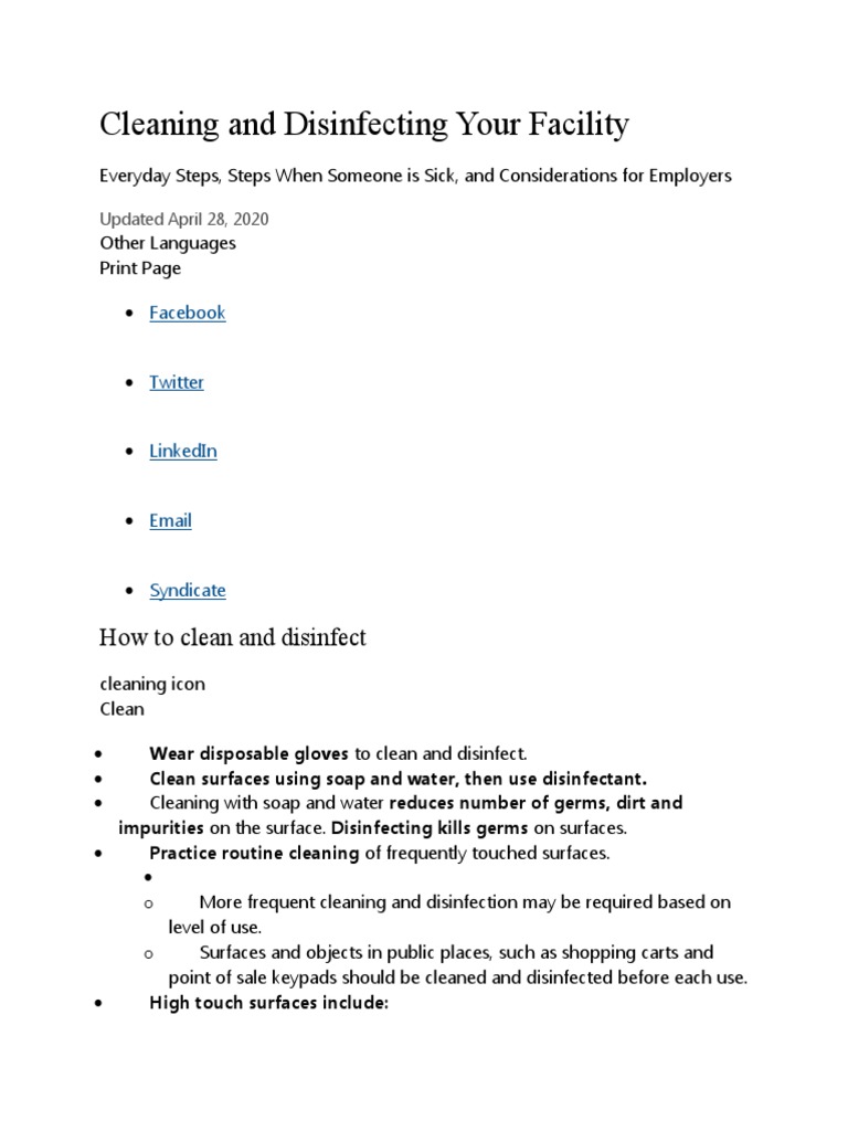 Cleaning and Disinfecting Your Facility How To Clean and Disinfect