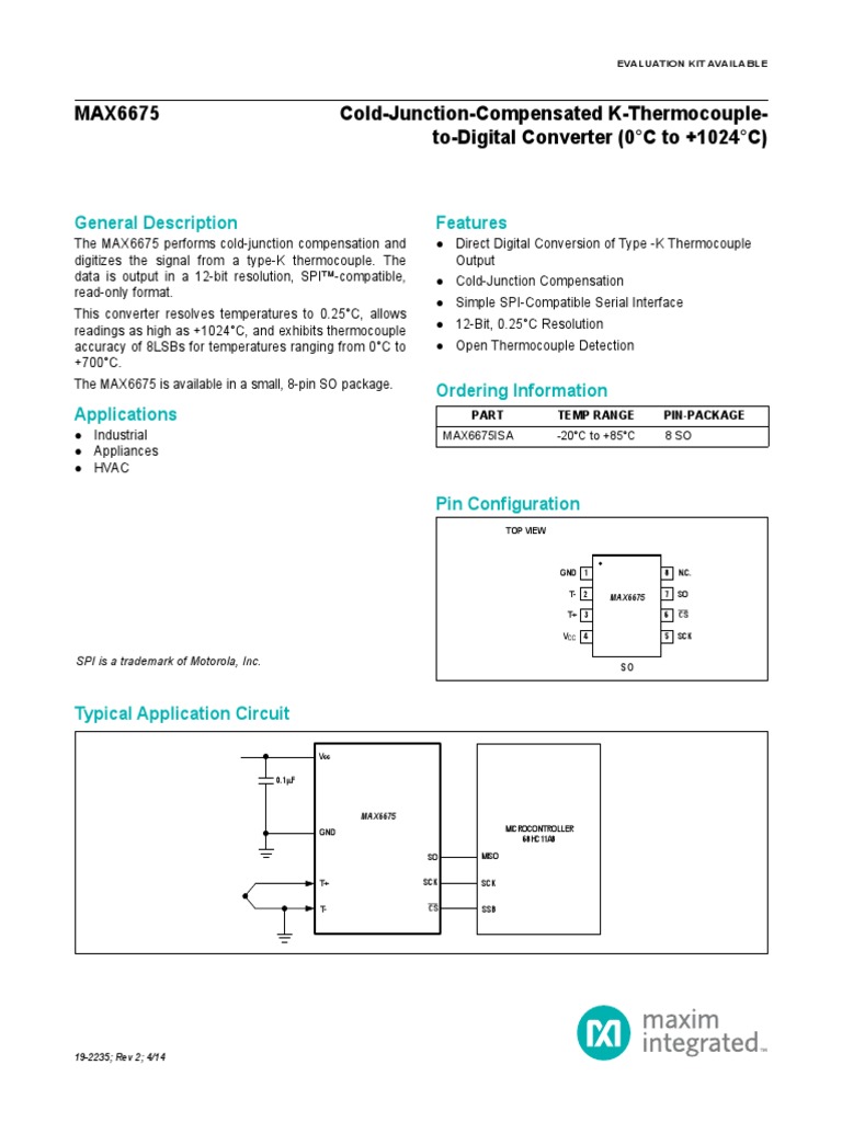 MAX6675 KThermocoupletoDigital Converter