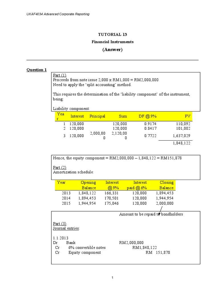 Advanced Corporate Reporting: Financial Instruments Analysis | PDF ...