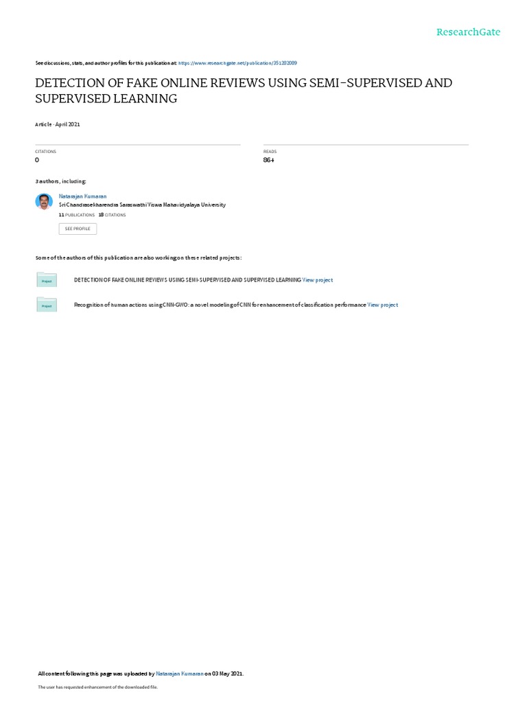 Detection of Fake Online Reviews Using Semi-Supervised and Supervised ...