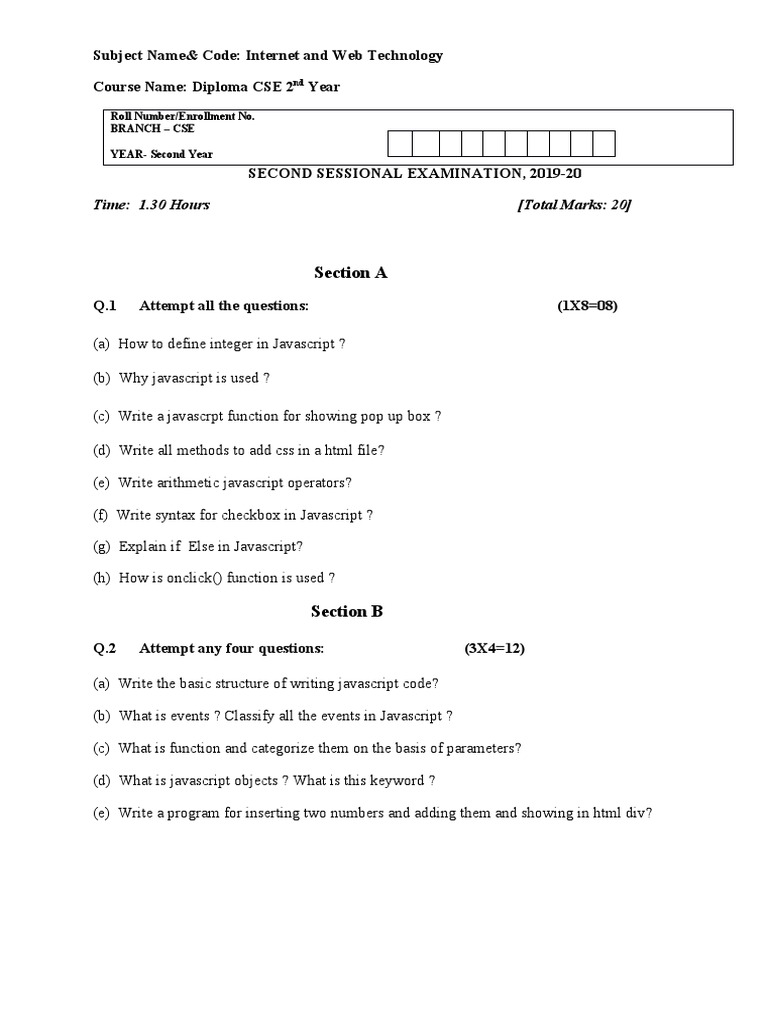 CSE 2nd Year JavaScript Exam | PDF | Technology & Engineering