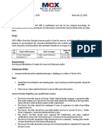 Enquiry No.: MCX / 21-22 / 078 Date: Oct 12, 2021 Confidentiality