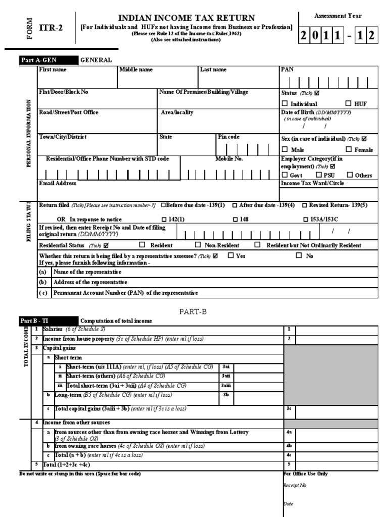 Form ITR-2 | PDF | Capital Gains Tax | Tax Deduction