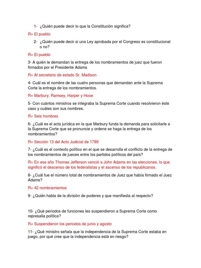 Marbury vs Madison: Claves del Caso | PDF | Marbury V. Madison ...