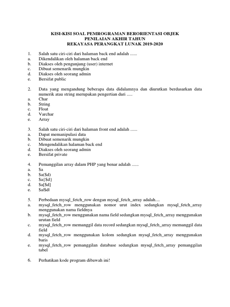 Kisi Kisi Soal Pbo Pdf Metode Bahan Ajar Komputer