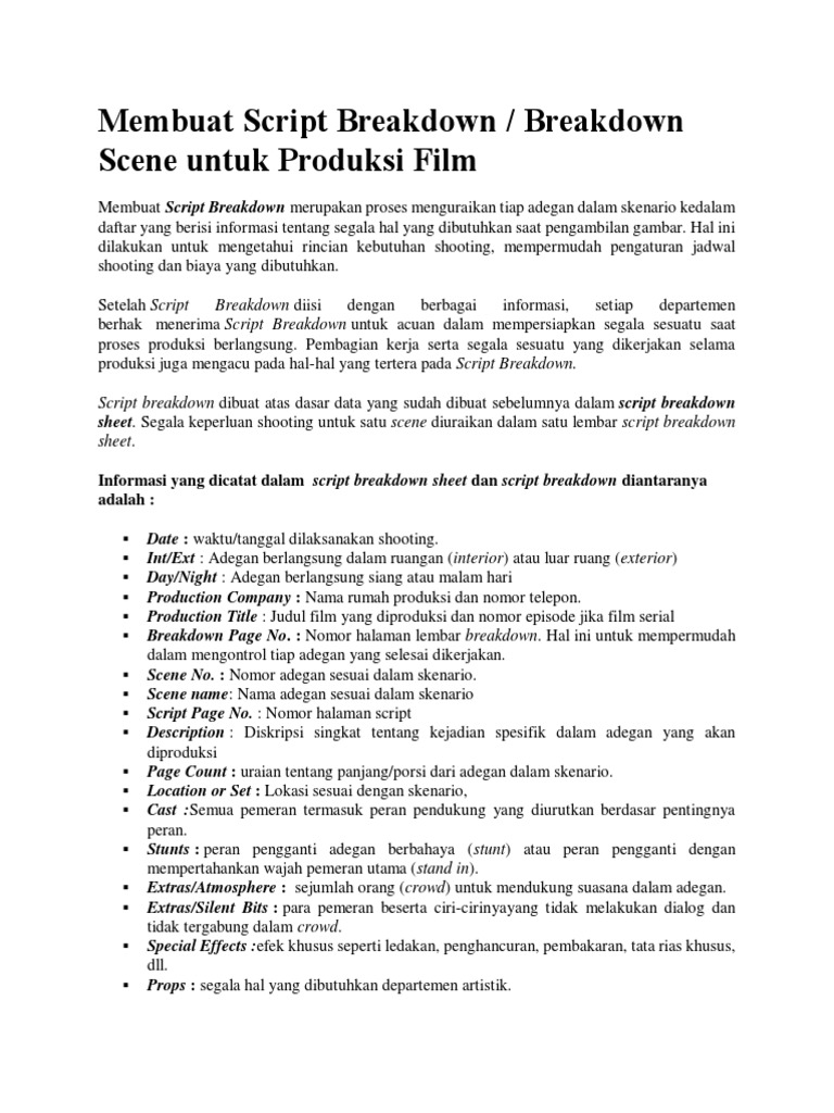 Panduan Membuat Script Breakdown Film | PDF | Game & Aktivitas ...