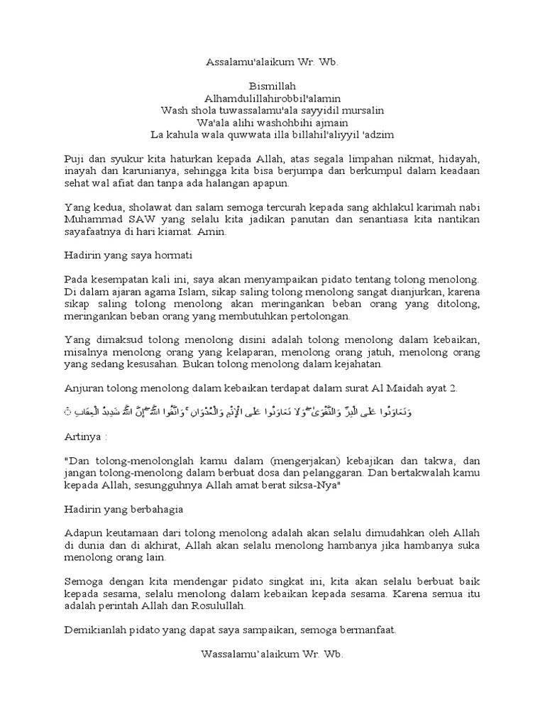 Contoh Pidato Tolong Menolong (Singkat) PDF