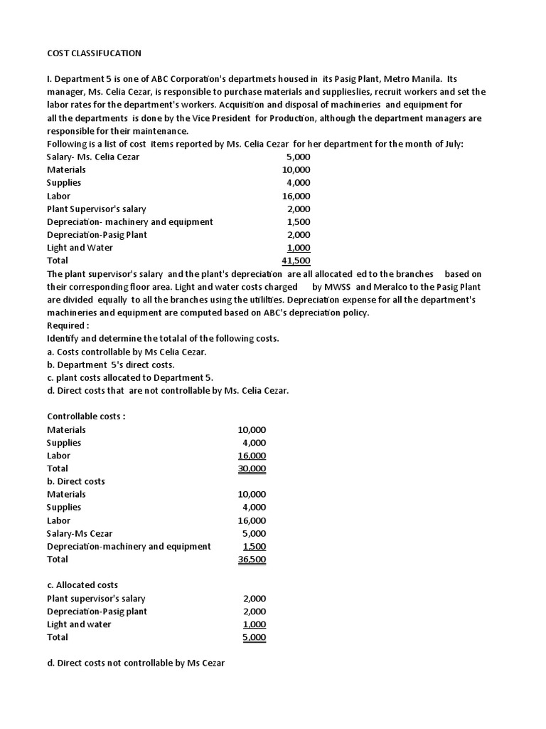Cost Center PDF Depreciation Statement