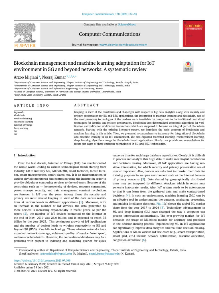 Blockchain Management and Machine Learning Adaptation For IoT | PDF ...
