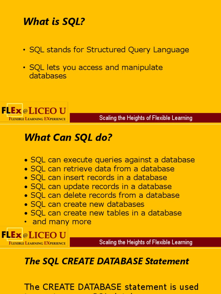 What Is SQL?: - SQL Stands For Structured Query Language - SQL Lets You ...