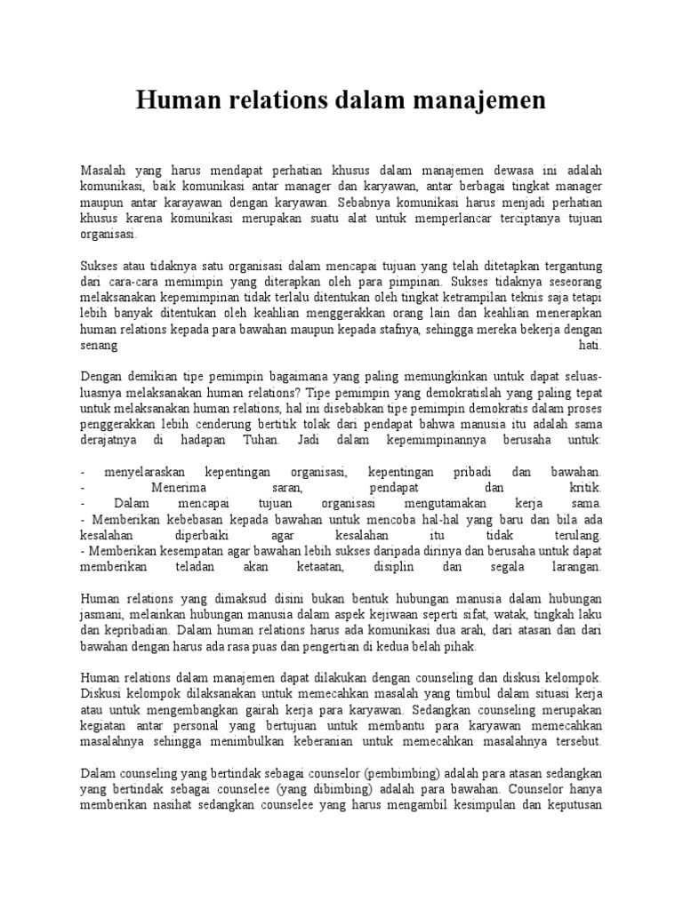 Human Relations Dalam Manajemen | PDF