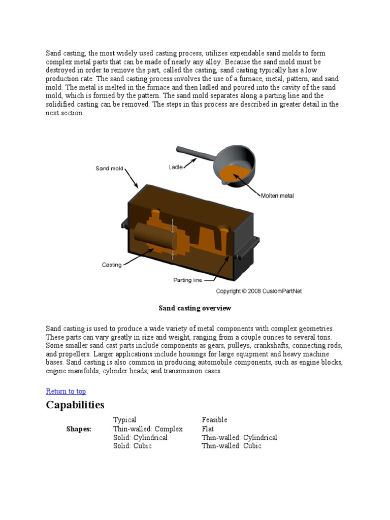 Sand Casting Process Overview and Steps | PDF | Casting (Metalworking ...