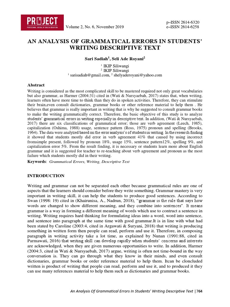Grammatical Errors in Descriptive Writing | PDF | Grammar | Verb