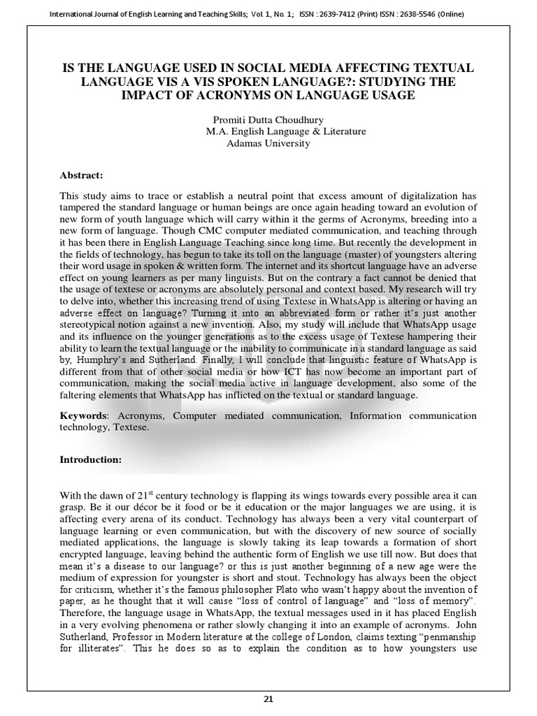 Is The Language Used in Social Media Affecting Textual Language Vis A ...