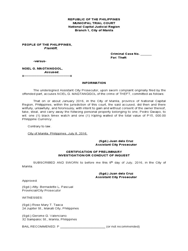 Form No. 88 INFORMATION FOR THEFT | PDF
