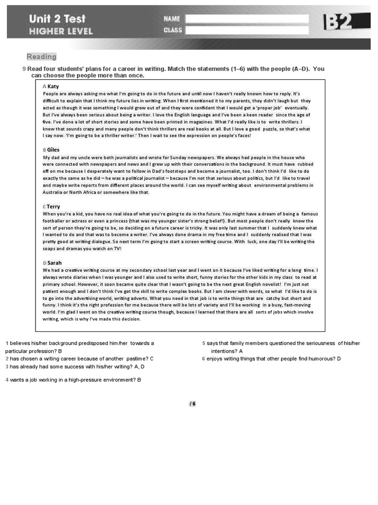 Students' Career Plans in Writing | PDF | Writers