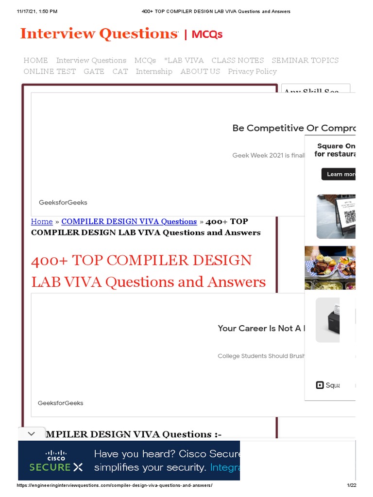 400+ TOP COMPILER DESIGN LAB VIVA Questions and Answers PDF Parsing