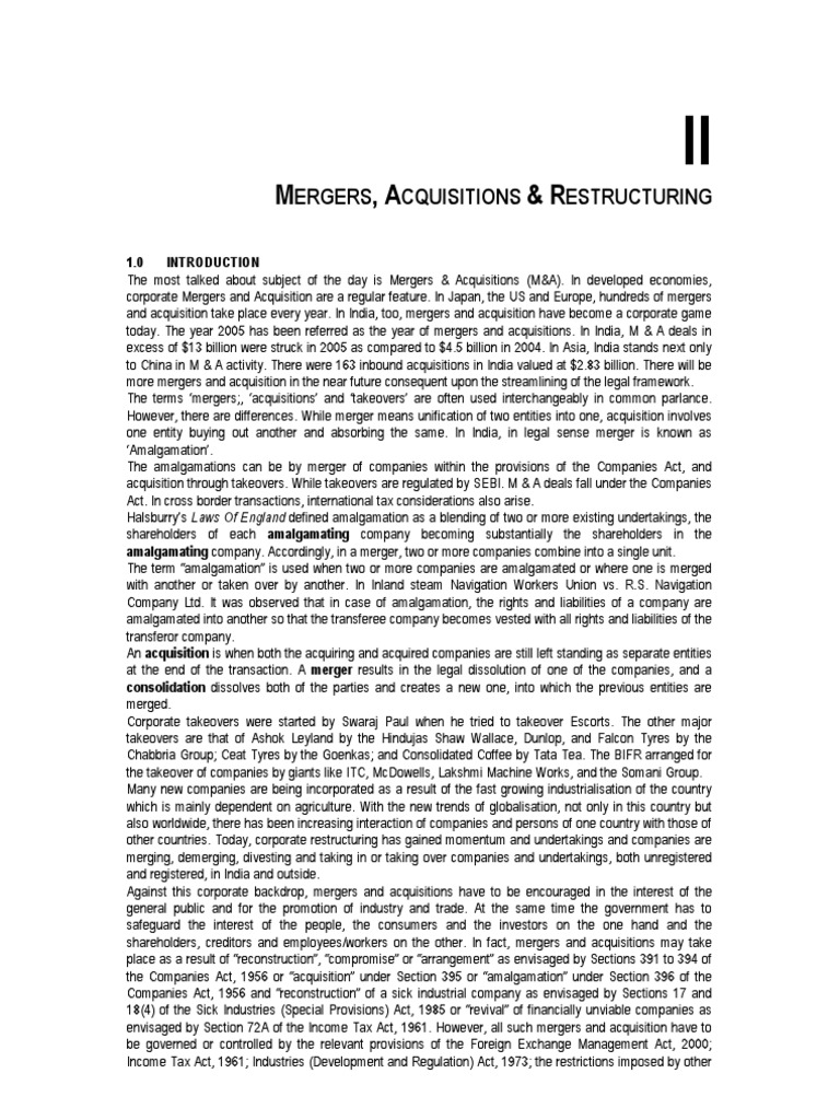 Mergers, Acquisitions and Restructuring | PDF | Takeover | Mergers And ...