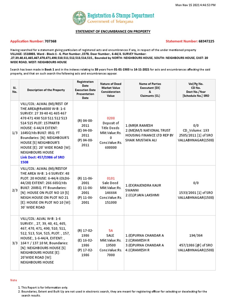 Statement of Encumbrance On Property PDF Natural Resources Law Law And Economics