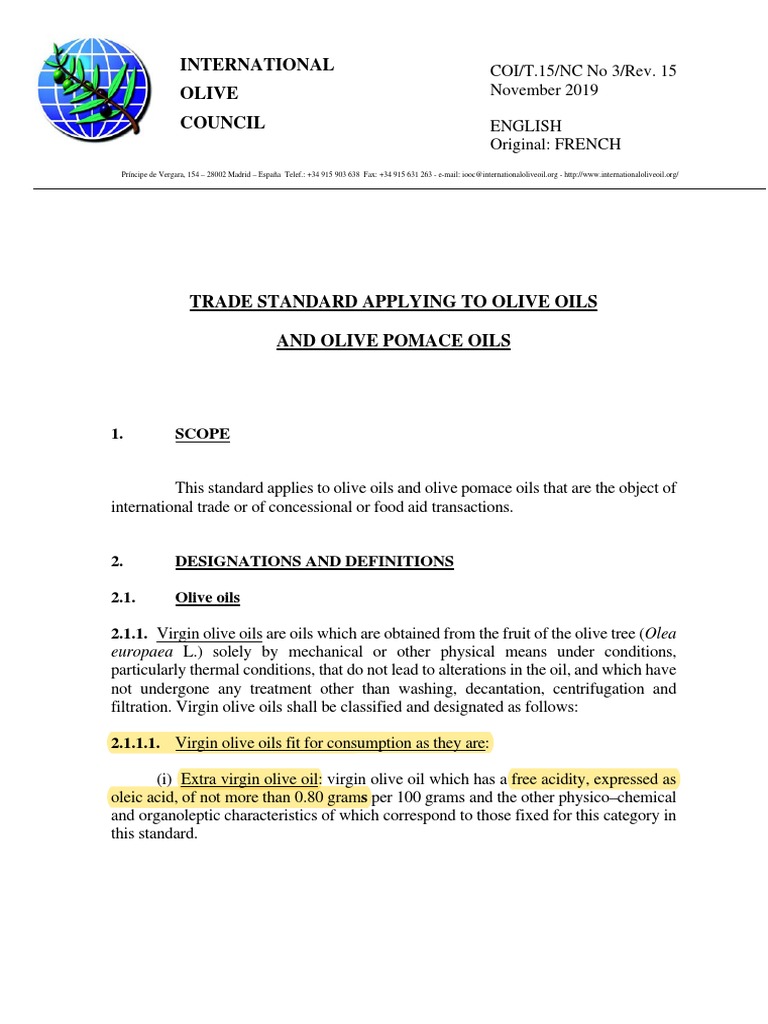 Olive Oil Trade Standards Overview | PDF | Olive Oil | Chemical Substances