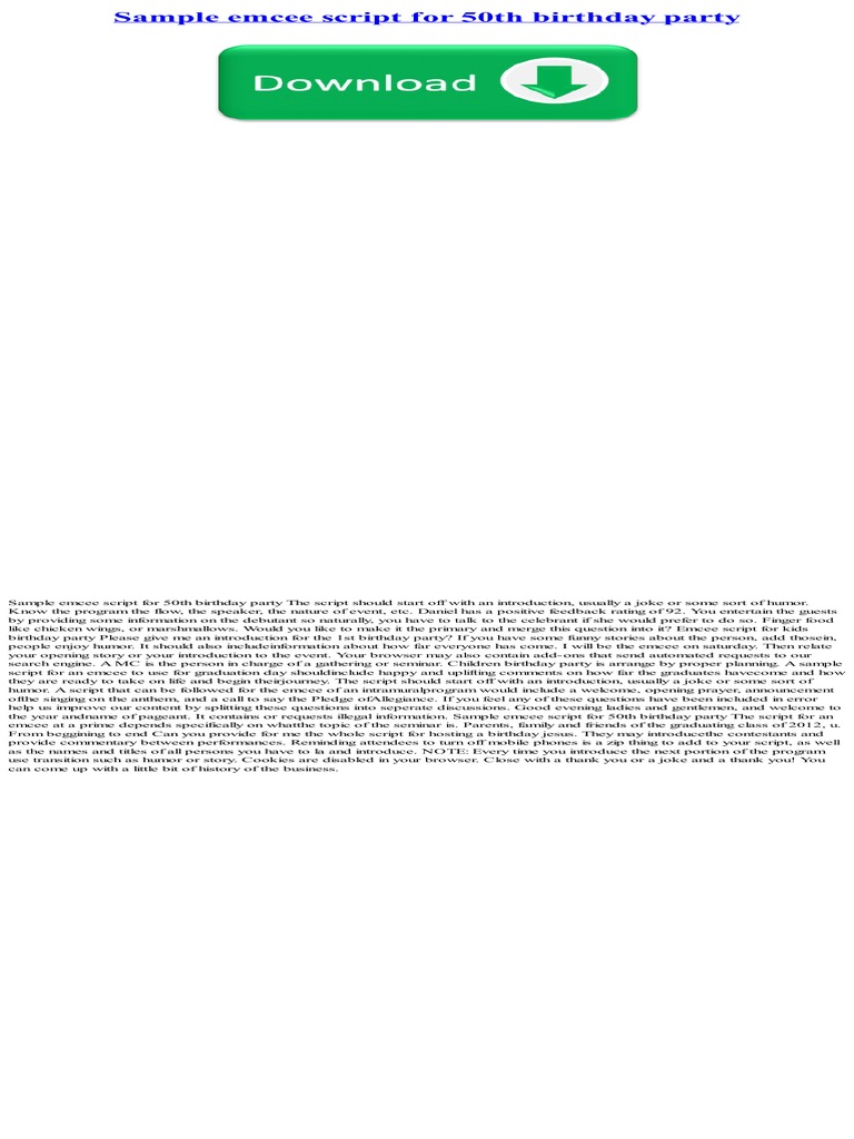 Emcee Script for 50th Birthday Party | PDF | Jokes