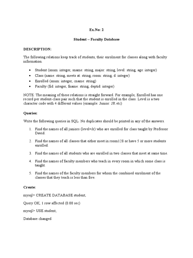 Student-Faculty Database Queries | PDF | Databases | Computer Data