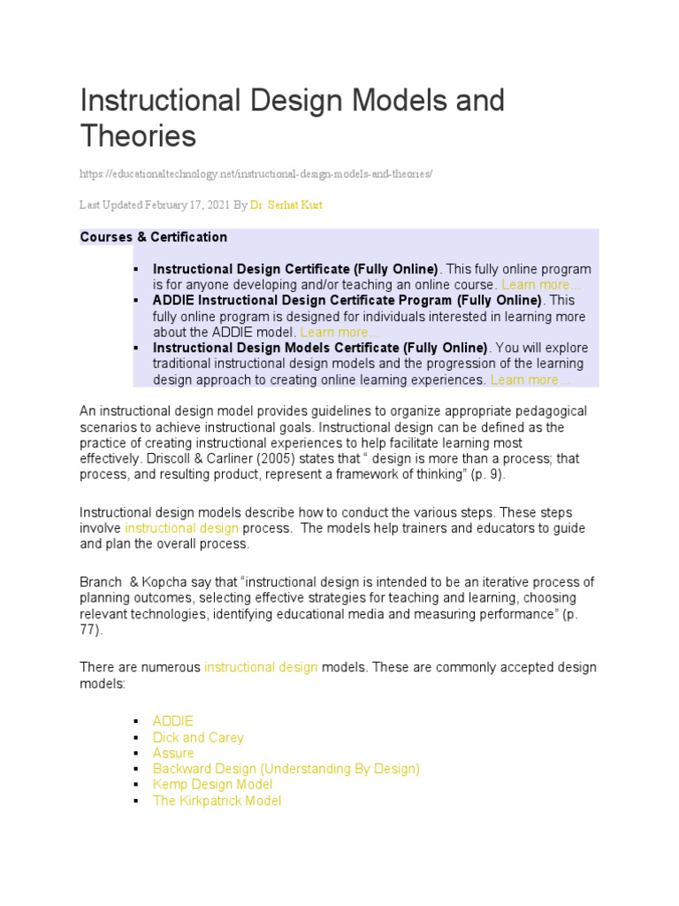 Instructional Design Theories Overview | PDF | Instructional Design ...