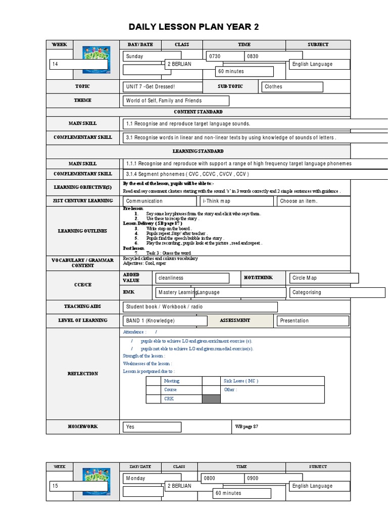 Year 2 Daily Lesson Plans Overview | PDF | Lesson Plan | Vocabulary
