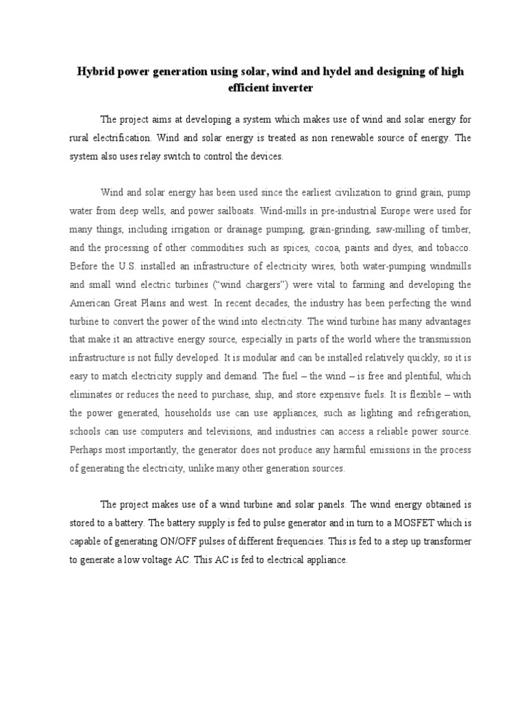Hybrid Power Generation Using Solar, Wind and Hydel and Designing of ...