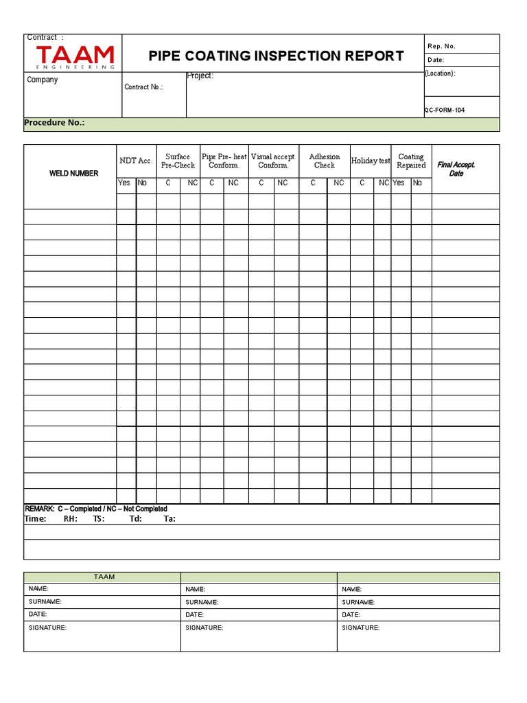 QcForm104 Field Joint Coating Inspection Report PDF
