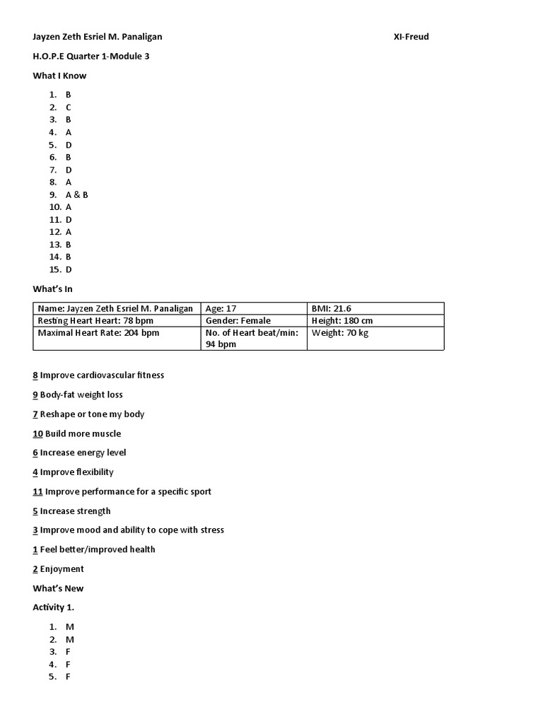H.O.P.E. Module 3: Fitness and Health | PDF | Physical Fitness ...