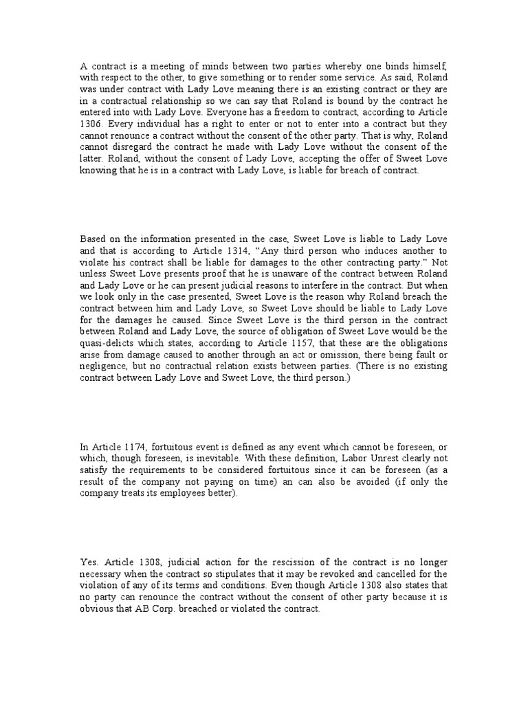 First activity in oblicon pdf breach of contract damages
