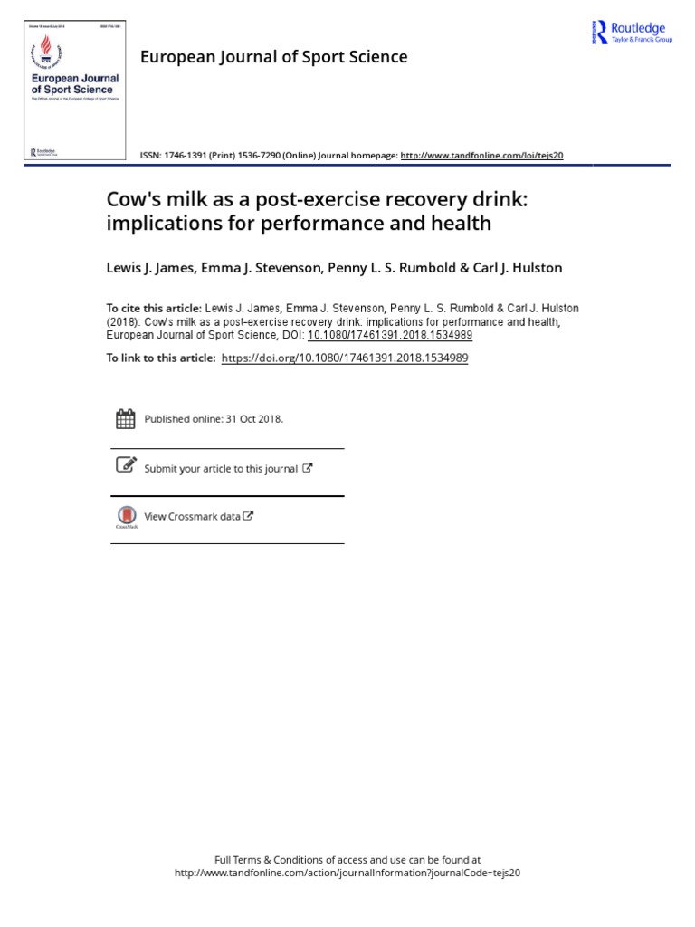 Cow's Milk As A PostExercise Recovery Drink PDF Weight Management