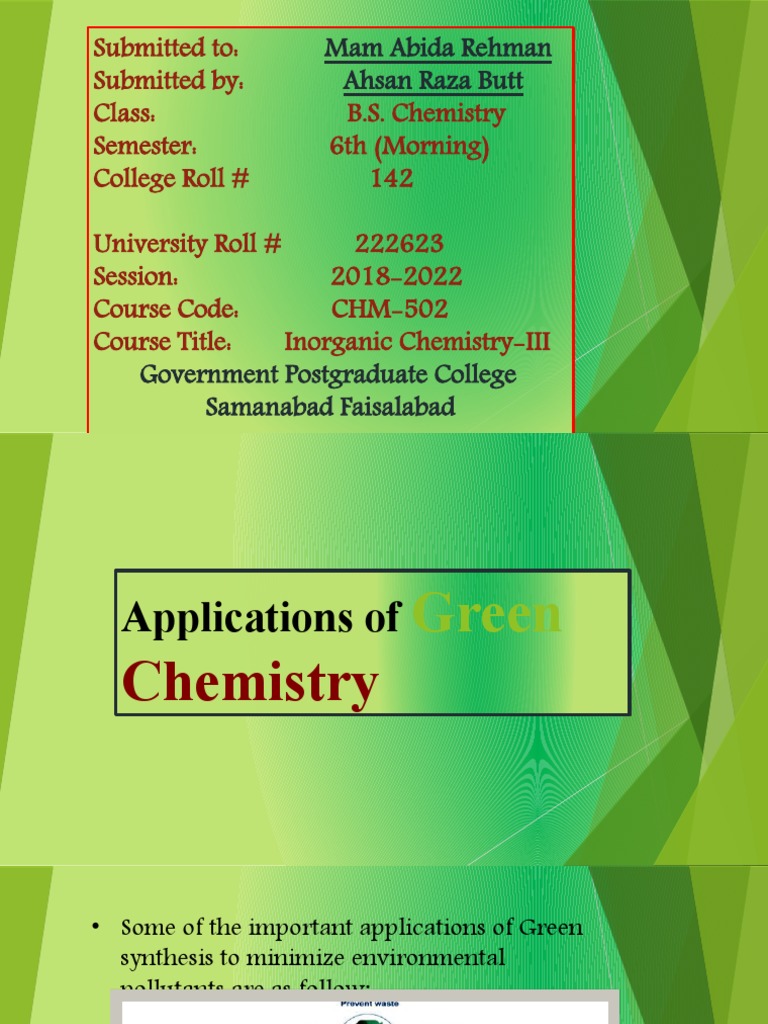 Applications of Green Chemistry PDF Catalysis Paint