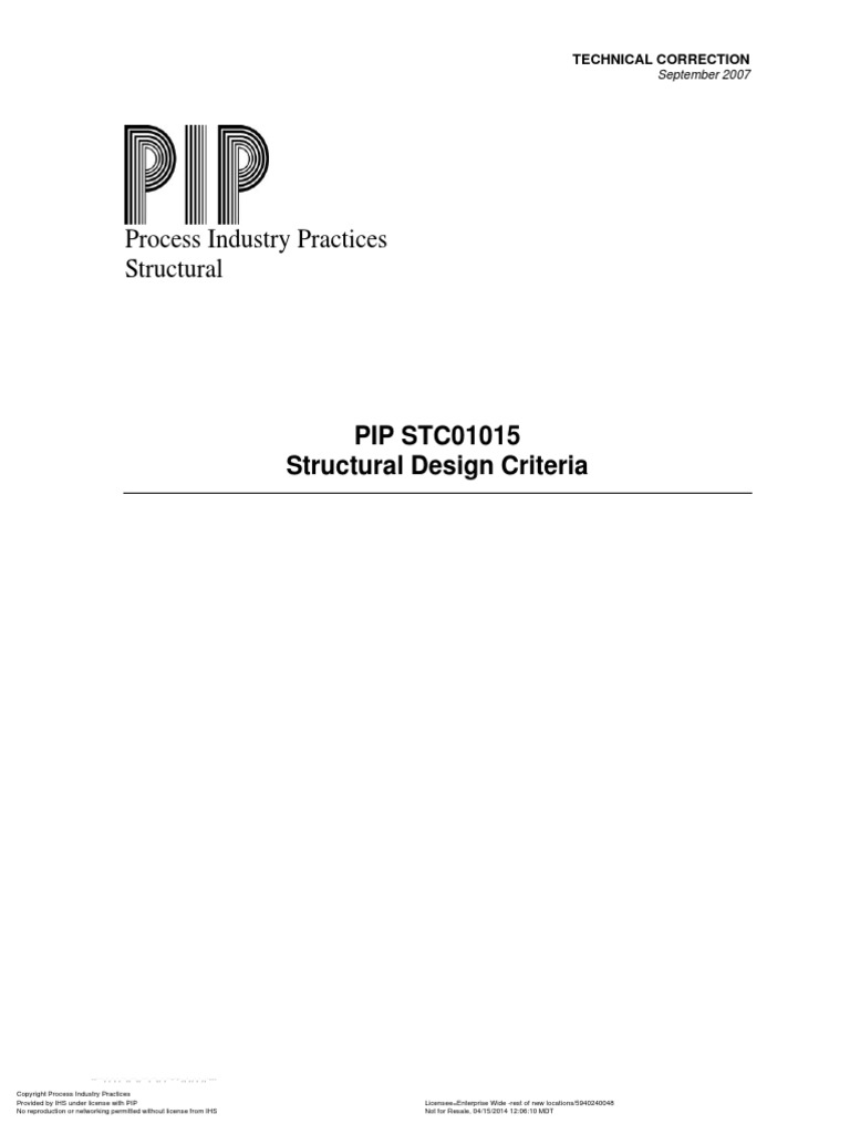 Process Industry Practices Structural PIP STC01015 Structural Design