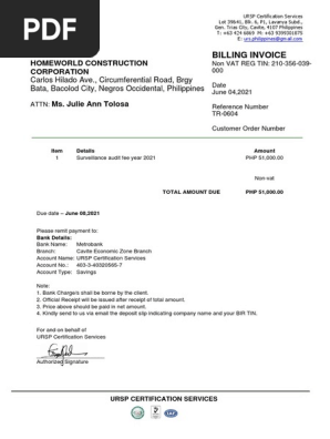 URSP_Billing Invoice - Homeworld Surveillance 2021