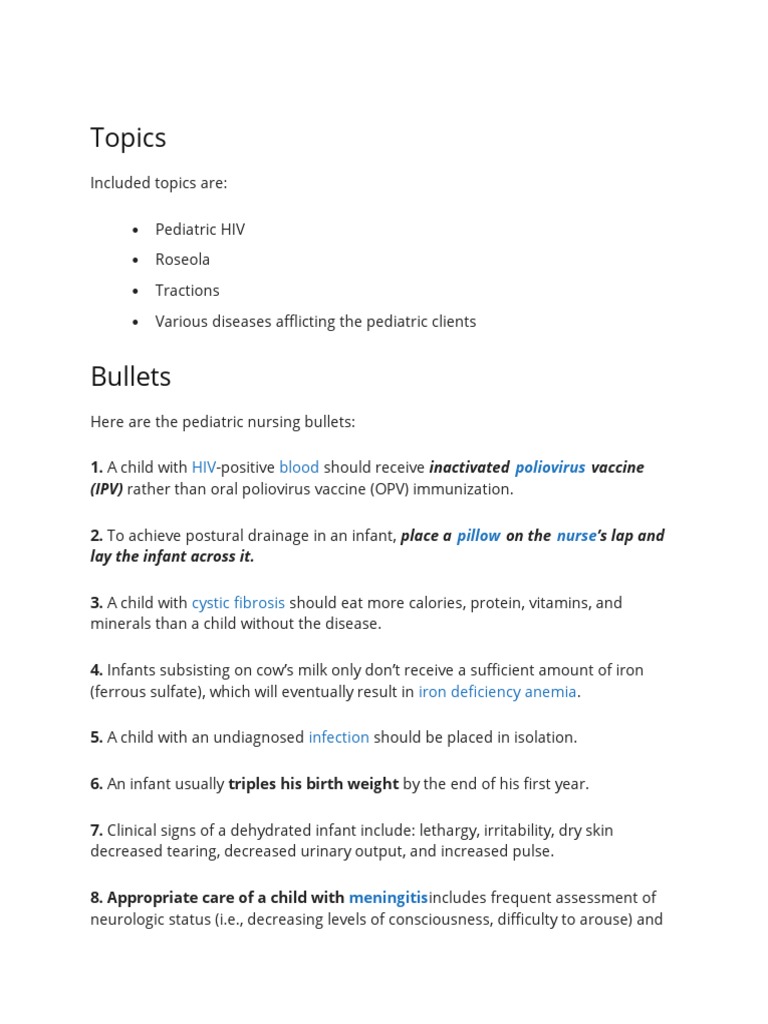Here Are The Pediatric Nursing Bullets | PDF | Infants | Burn