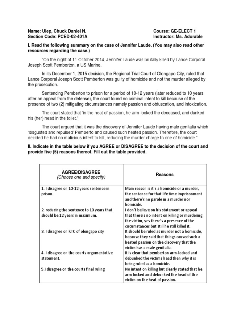 Analysis of Jennifer Laude Case Ruling | PDF | Misconduct | Criminal Law