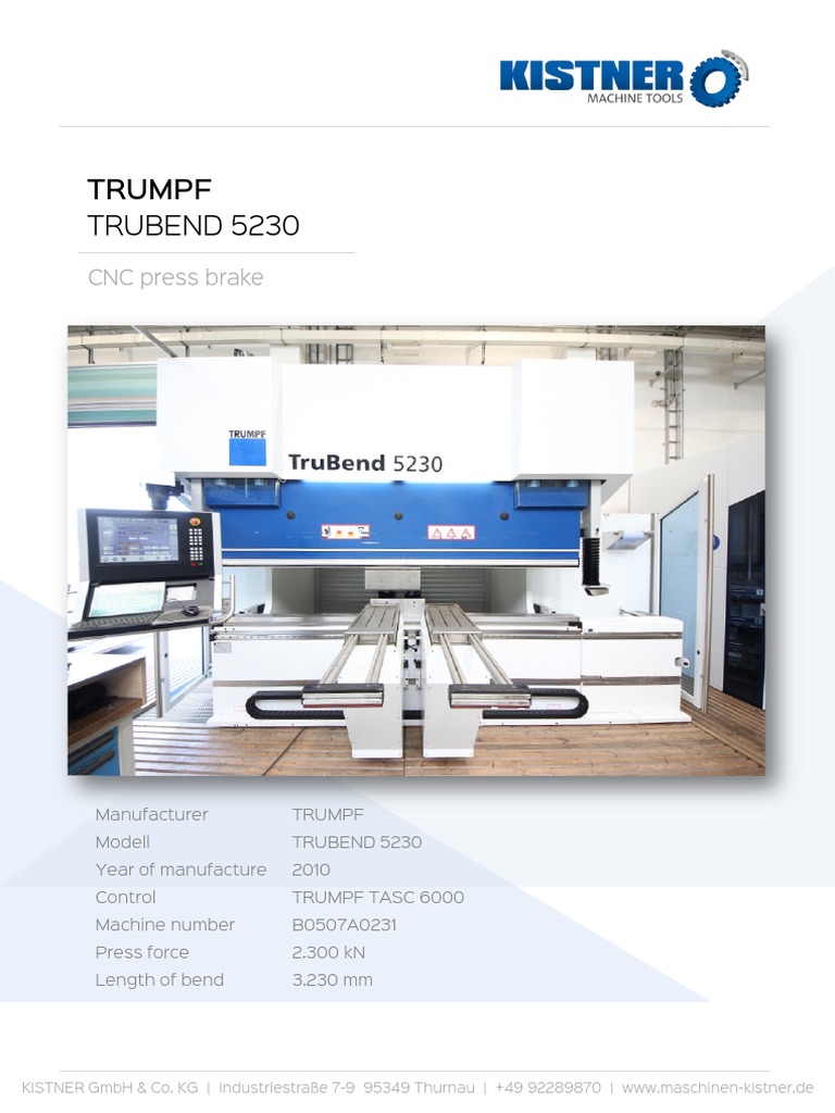TRUMPF TruBend 5230 Specifications | PDF | Numerical Control | Machines