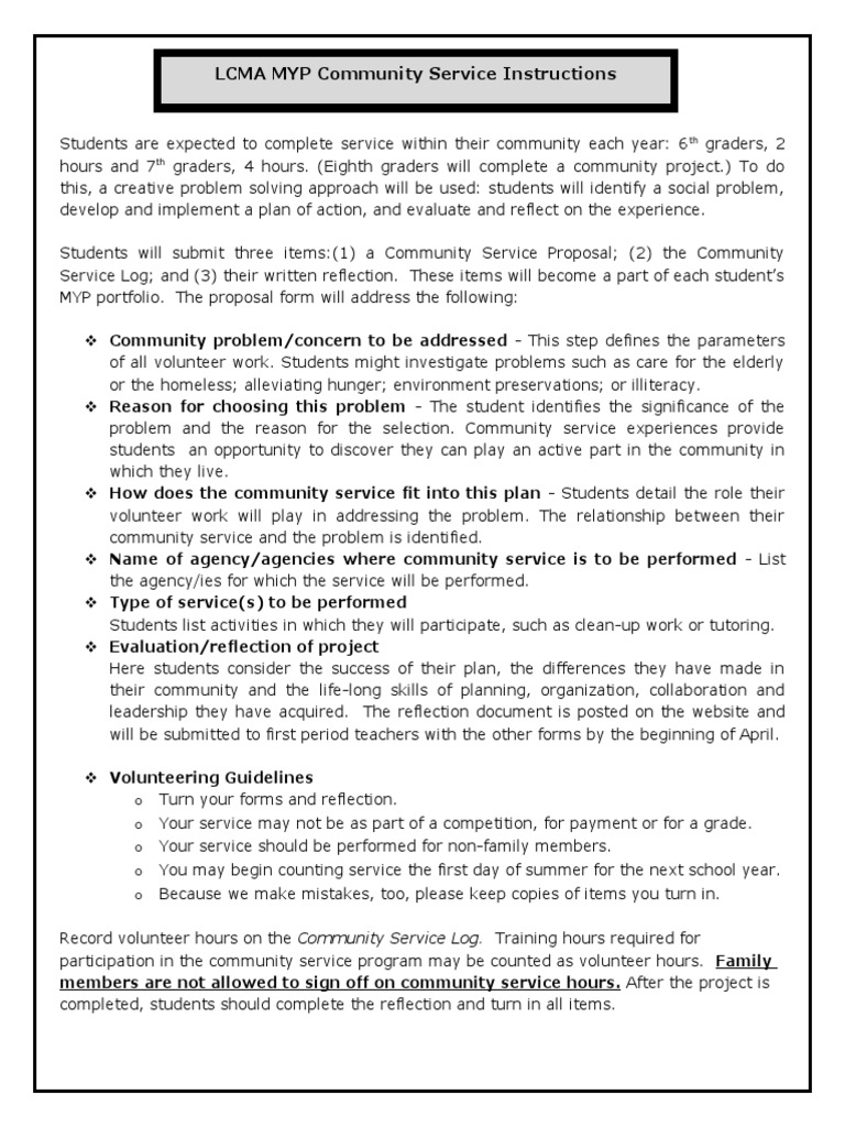 Community Service Instructions | PDF | Volunteering | Community