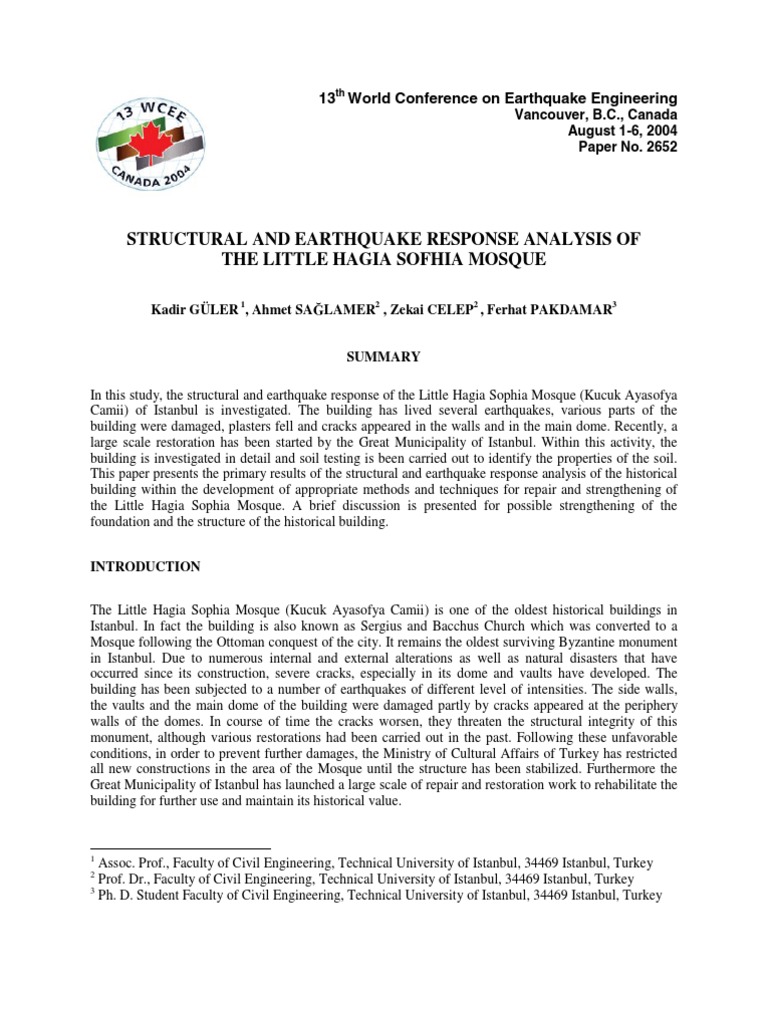 Hagia Sophia Earthquake Analysis PDF Deep Foundation Dome