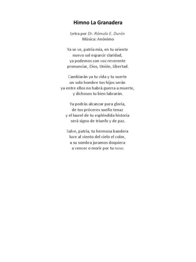 Letra de Himno La Granadera | PDF