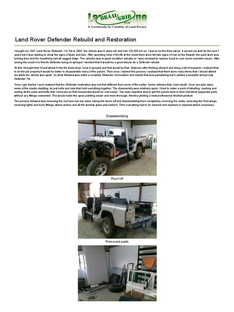 Land Rover Defender Rebuild and Restoration | PDF | Automotive Industry ...