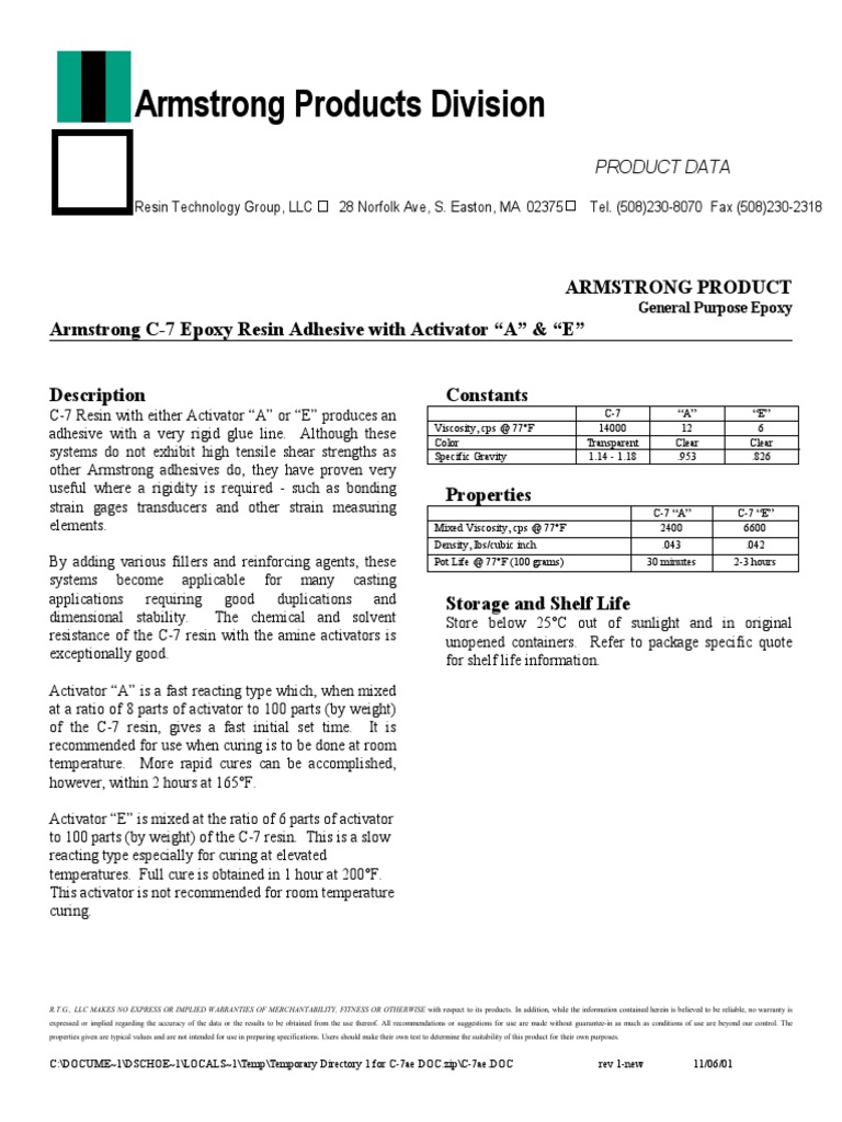 Armstrong C7 Epoxy Resin W Activator A 042013 PDF Epoxy Adhesive